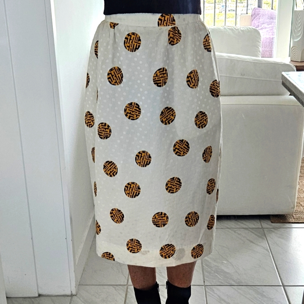 Nwt Ernst Strauss & Schnel Deadstock Vintage Silk Pattern Knee Length Skirt